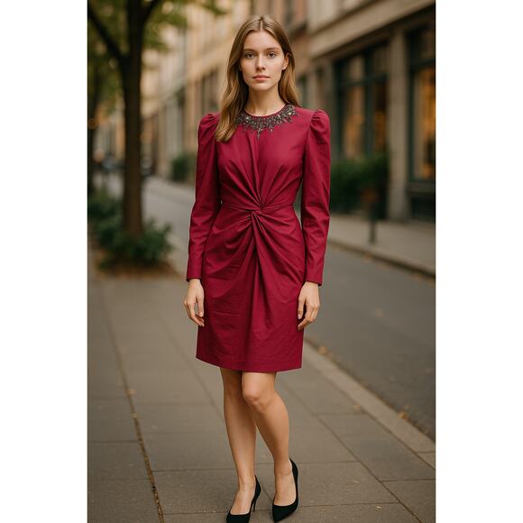 MAC DUGGAL Dress Size 2 Evening Gown Sequin Red Wine NEW Midi Rhinestone Neck - Picture 6 of 7